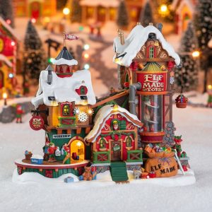 Fabbrica di Giocattoli Elf Made Toy Factory H 30 cm Edificio in Movimento Lemax - 75190