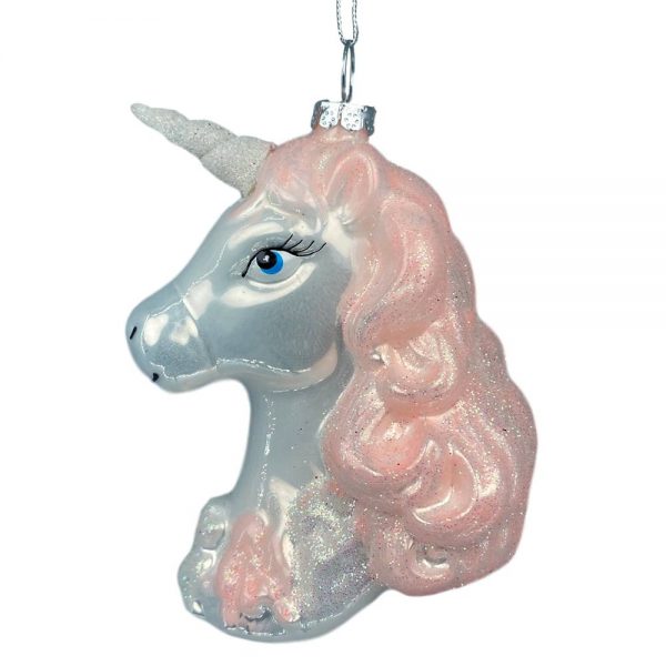 Muso di Unicorno in Vetro Bianco con Glitter - H 10 cm