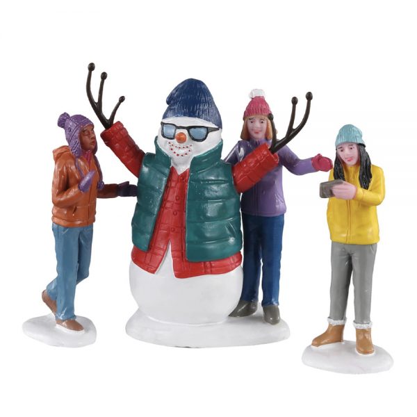 Selfie con Pupazzo di Neve Snowman Selfie H 8 cm, set di 3 pezzi Personaggio Lemax - 02940