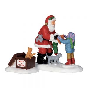 Babbo Natale con Gattini Santa and Kittens H 7 cm, set di 2 pezzi Personaggio Lemax - 22045