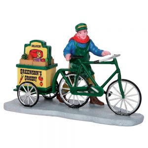 Fattorino con Bicicletta Greenson's Grocery Delivery H 6 cm Personaggio Lemax - 52359