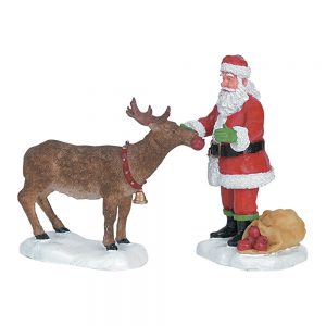Babbo Natale con Renna Reindeer Treats H 7 cm, set di 2 pezzi Personaggio Lemax - 62226