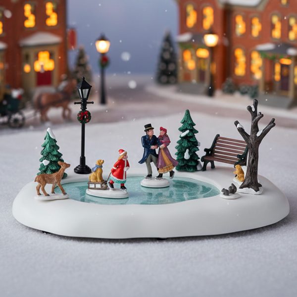 Pista di Pattinaggio Victorian Skaters 28 x 20 cm Scena in Movimento Lemax - 94527 - immagine 2