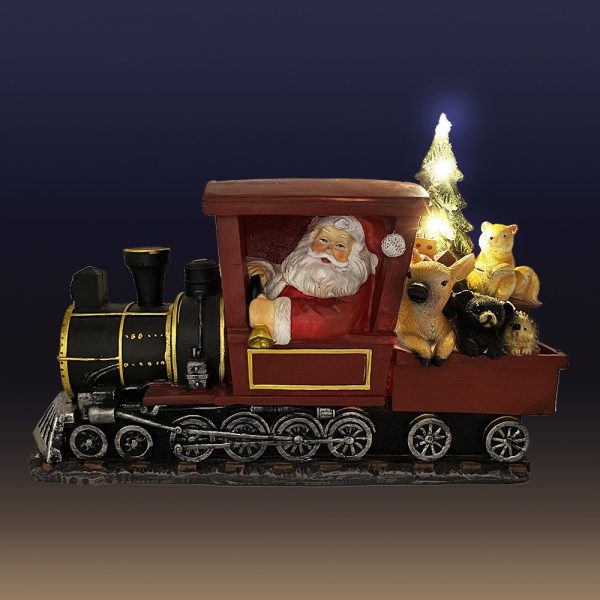 Babbo Natale su Locomotiva con LED in resina - H 29 cm - immagine 2
