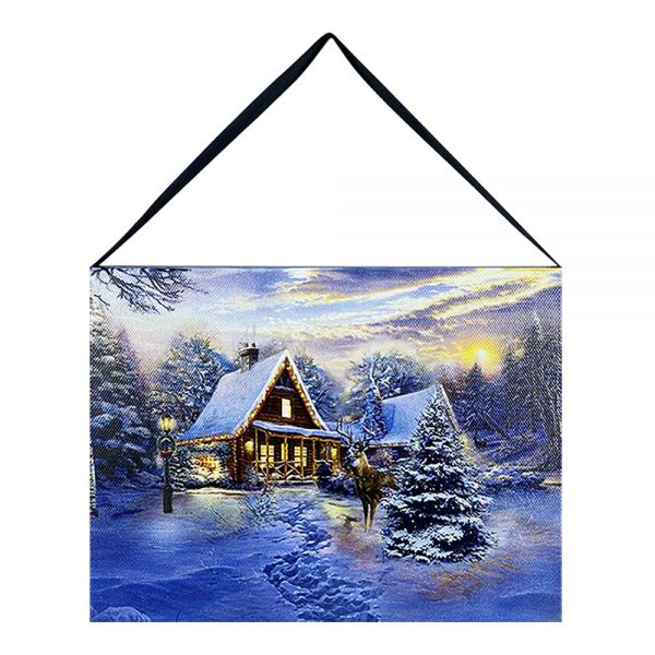 Quadro in tela Luminoso Natalizio con Tramonto e Alce - 20 x 15 cm