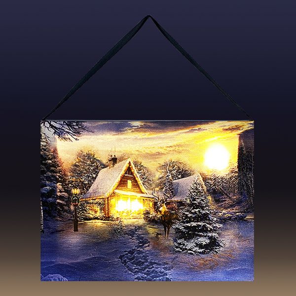 Quadro in tela Luminoso Natalizio con Tramonto e Alce - 20 x 15 cm - immagine 2