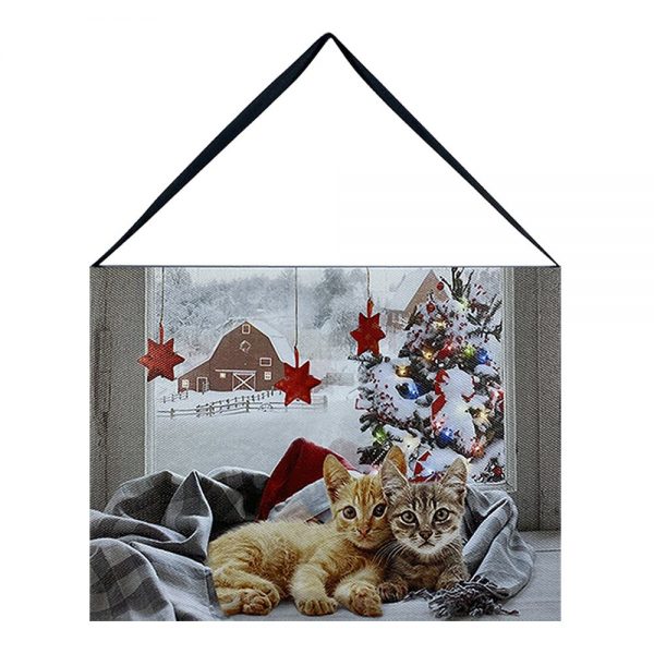 Quadro in tela Luminoso Natalizio con Gattini - 20 x 15 cm