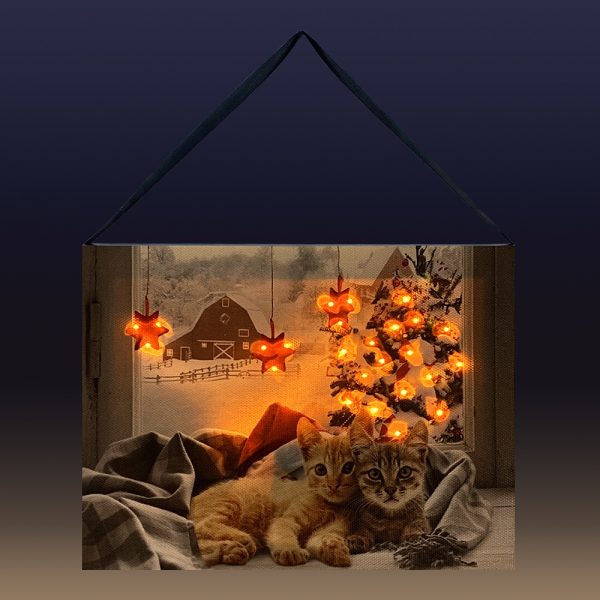 Quadro in tela Luminoso Natalizio con Gattini - 20 x 15 cm - immagine 2