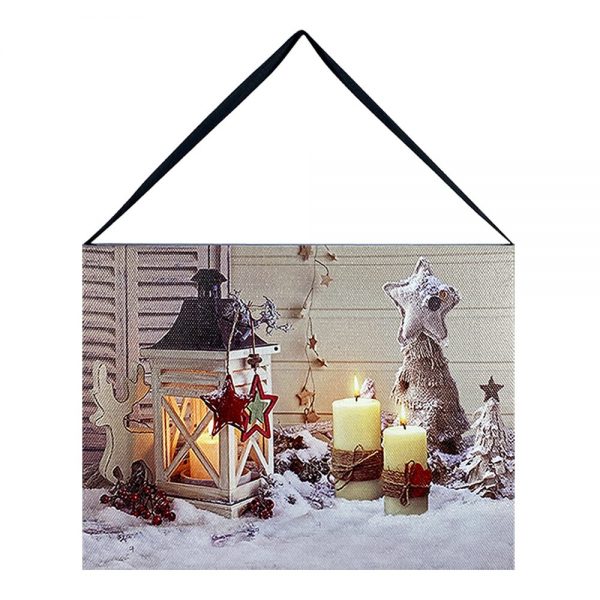 Quadro in tela Luminoso Natalizio con Candele Bianche, effetto soffio - 20 x 15 cm