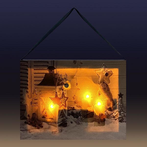 Quadro in tela Luminoso Natalizio con Candele Bianche, effetto soffio - 20 x 15 cm - immagine 2