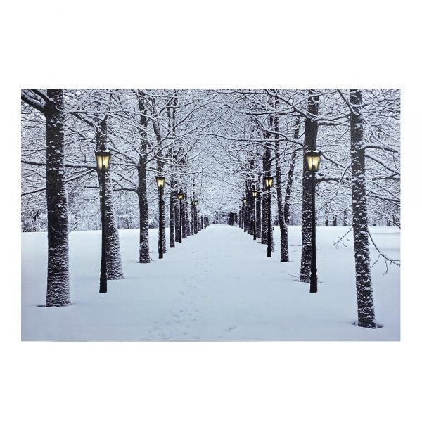 Quadro in tela Luminoso Natalizio con Viale Innevato - 60 x 40 cm