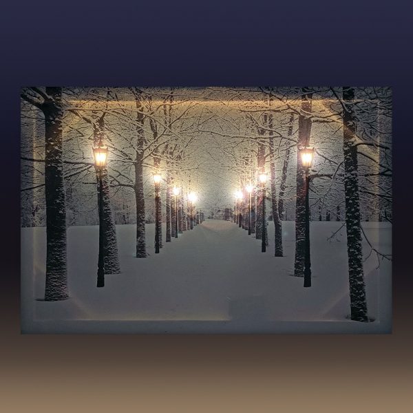 Quadro in tela Luminoso Natalizio con Viale Innevato - 60 x 40 cm - immagine 2