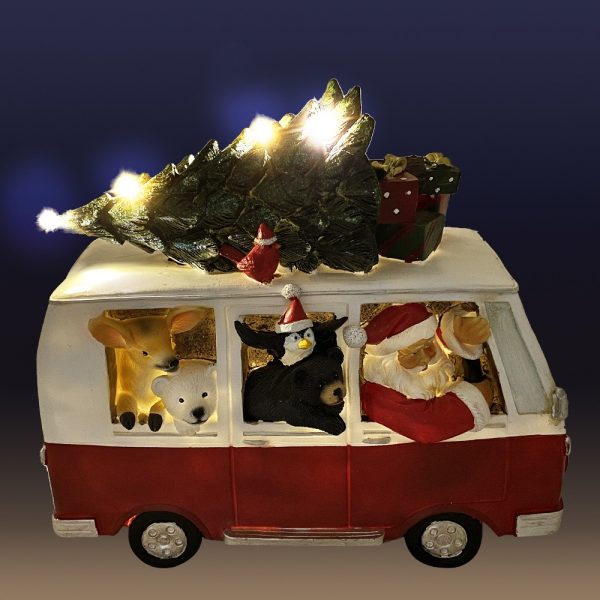 Babbo Natale e Animali su Pulmino con LED  - H 27 cm - immagine 2