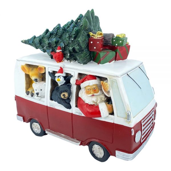 Babbo Natale e Animali su Pulmino con LED  - H 27 cm - immagine 3