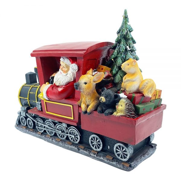 Babbo Natale su Locomotiva con LED in resina - H 29 cm - immagine 4