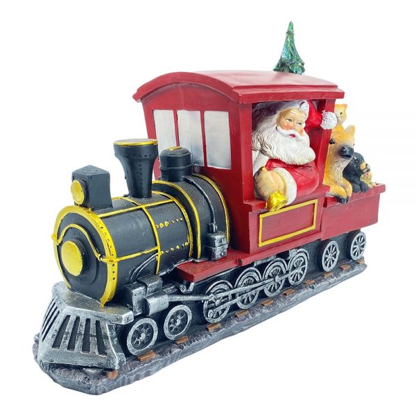 Babbo Natale su Locomotiva con LED in resina - H 29 cm - immagine 3