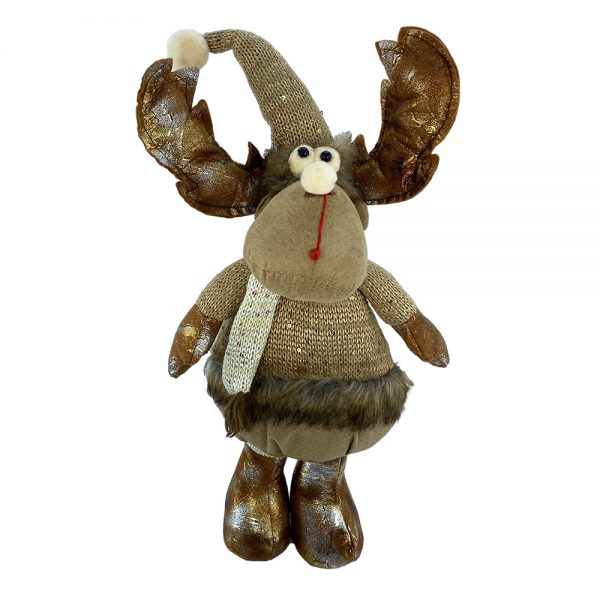Pupazzo Renna Spiritosa Marrone con Maglione e Pelo - H 45 cm