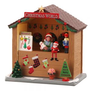 Chiosco di Oggetti Natalizi Christmas World Booth Bancarella del Mercatino H 12 cm Edificio Illuminato Lemax - 14907