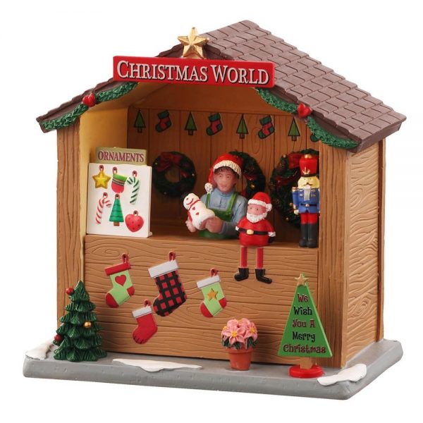 Chiosco di Oggetti Natalizi Christmas World Booth Bancarella del Mercatino H 12 cm Edificio Illuminato Lemax - 14907