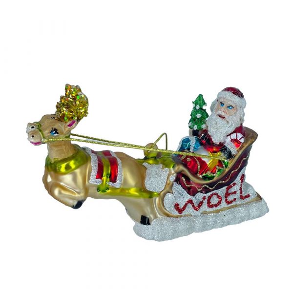 Babbo Natale su Slitta con Renna e Doni in Vetro - 15 cm - immagine 2
