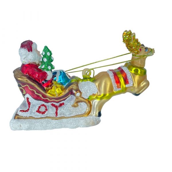 Babbo Natale su Slitta con Renna e Doni in Vetro - 15 cm - immagine 3
