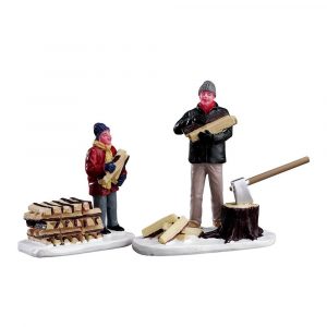 Padre e Figlio Taglialegna Stacking Firewood H 7 cm, set di 2 pezzi Personaggio Lemax - 52323