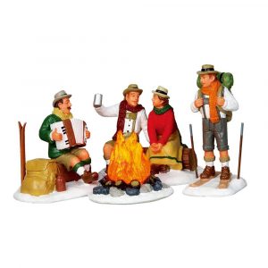 Falò tra Alpini Alpine Ski Party H 7 cm, set di 4 pezzi Scena Illuminata Lemax - 14356