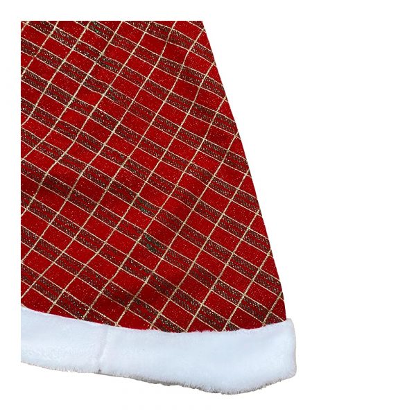 Copribase in Tessuto Rosso con decorazioni a Trama Scozzese Glitter Oro, Rosso e Verde con Bordo in Pelliccia - Ø 120 cm - immagine 3