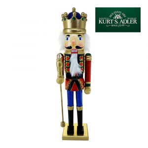 Soldatino Schiaccianoci Pregiato in Legno Rosso con Corona e Scettro Kurt Adler - H 50 cm