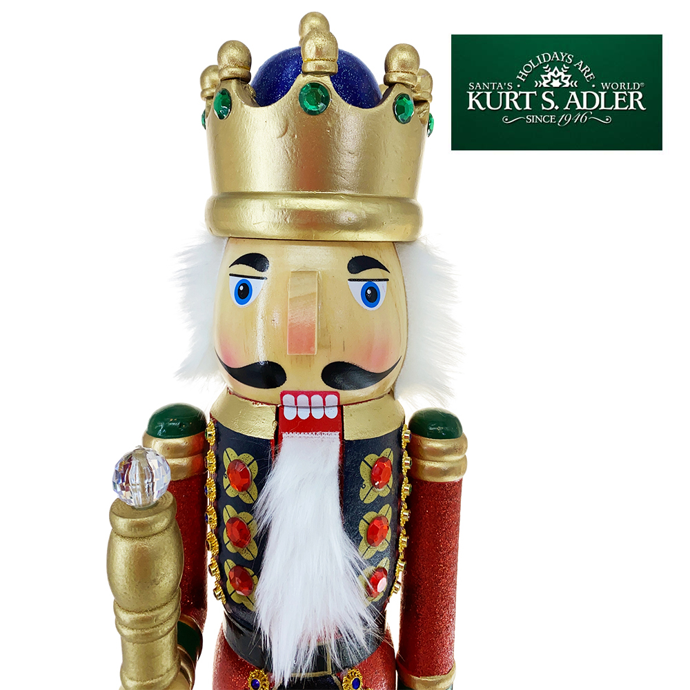 Soldatino Schiaccianoci Pregiato in Legno Rosso con Corona e Scettro Kurt Adler - H 50 cm - immagine 2