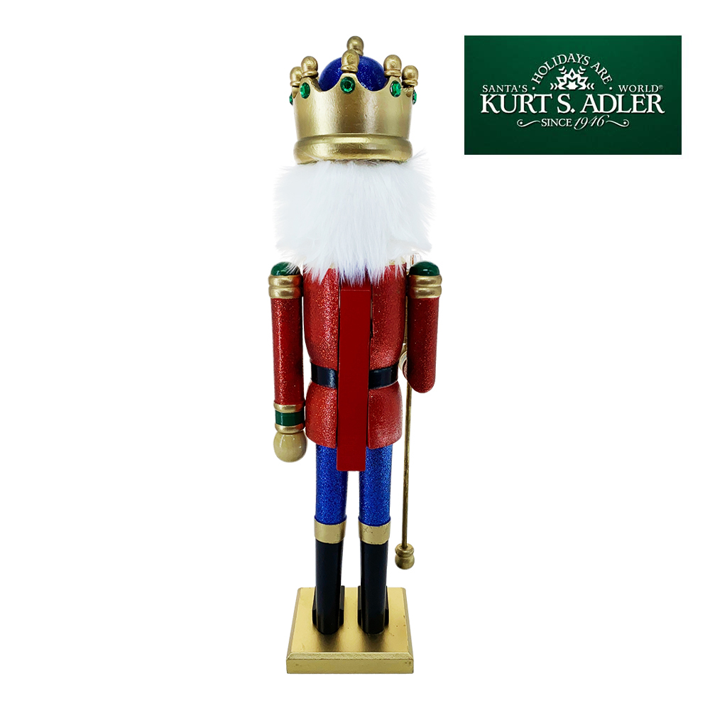 Soldatino Schiaccianoci Pregiato in Legno Rosso con Corona e Scettro Kurt Adler - H 50 cm - immagine 4