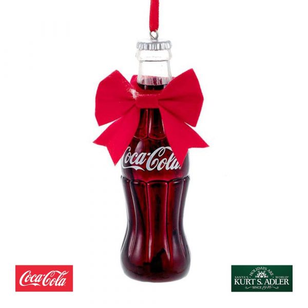 Bottiglietta di Coca-Cola® con Fiocco Rosso ed Etichetta Regalo Kurt Adler - H 12 cm
