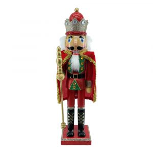 Soldatino Schiaccianoci Pregiato in Legno con Corona, Mantello e Abito Rosso Kurt Adler - H 38 cm