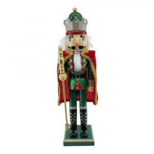 Soldatino Schiaccianoci Pregiato in Legno con Corona, Mantello e Abito Verde Kurt Adler - H 38 cm