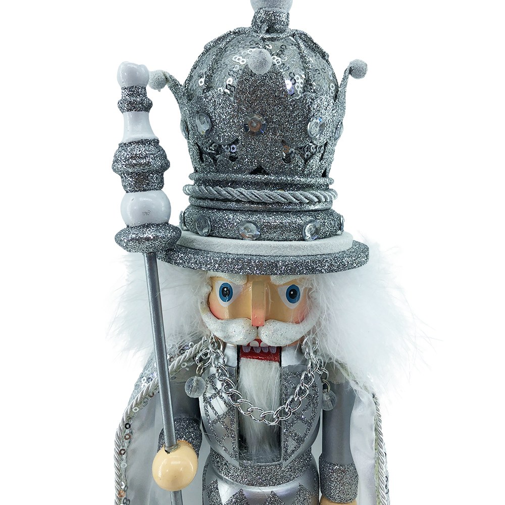 Soldatino Schiaccianoci Glitter Argento in Legno Pregiato da Collezione Kurt Adler - H 46 cm - immagine 4