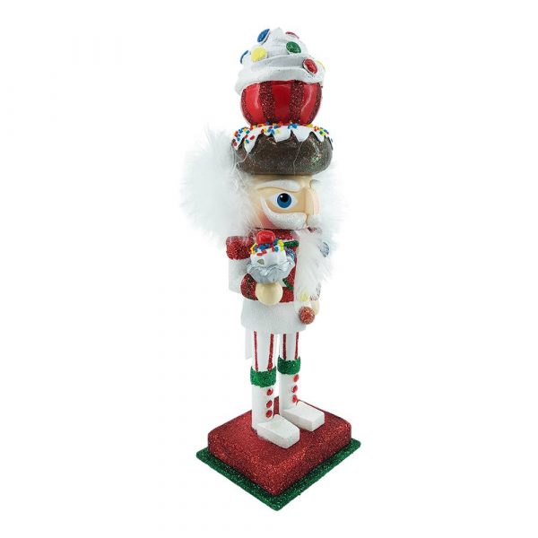 Schiaccianoci Dolcioso Pregiato da Collezione in Legno Bianco Glitter con Donut e Cupcake Kurt Adler - H 25 cm - immagine 4