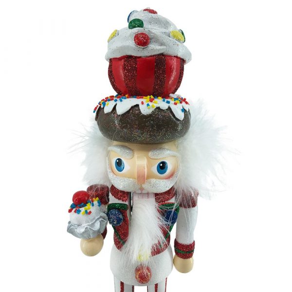Schiaccianoci Dolcioso Pregiato da Collezione in Legno Bianco Glitter con Donut e Cupcake Kurt Adler - H 25 cm - immagine 2