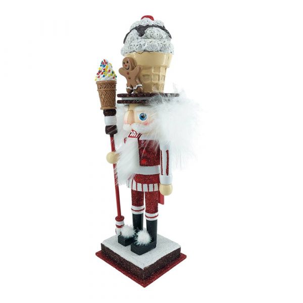 Schiaccianoci Dolcioso Pregiato da Collezione in Legno Bianco Glitter con Cookie e Gelato Kurt Adler - H 25 cm - immagine 2