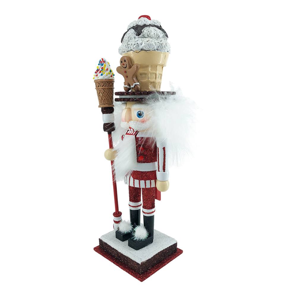 Schiaccianoci Dolcioso Pregiato da Collezione in Legno Bianco Glitter con Cookie e Gelato Kurt Adler - H 25 cm - immagine 2