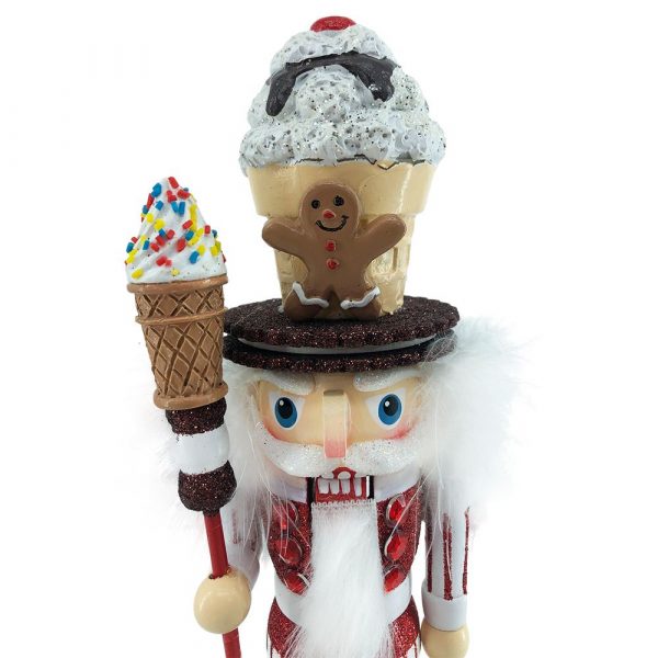 Schiaccianoci Dolcioso Pregiato da Collezione in Legno Bianco Glitter con Cookie e Gelato Kurt Adler - H 25 cm - immagine 4