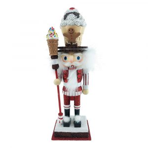 Schiaccianoci Dolcioso Pregiato da Collezione in Legno Bianco Glitter con Cookie e Gelato Kurt Adler - H 25 cm