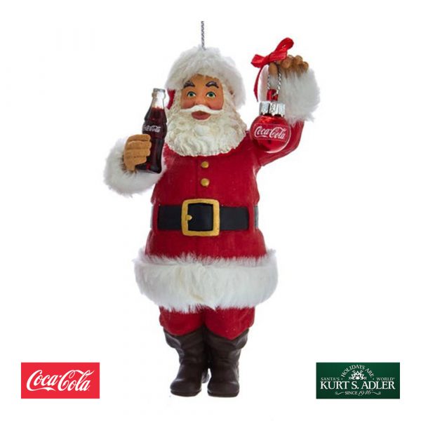Babbo Natale con Bottiglietta Coca-Cola® e Sfera in Plastica Kurt Adler - H 12 cm