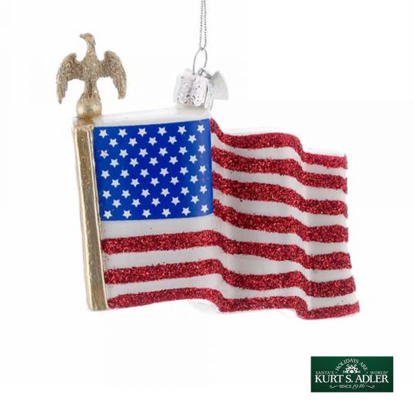 Bandiera Americana in Vetro con Aquila Kurt Adler - H 8 cm