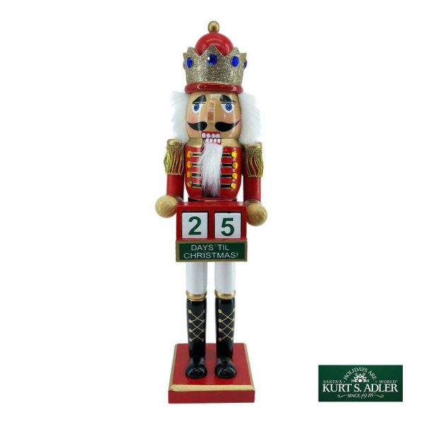 Soldatino Schiaccianoci in Legno da Collezione Calendario dell'Avvento con Corona Rosso Kurt Adler - H 38 cm