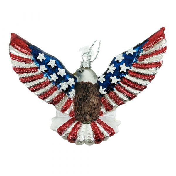 Aquila Americana con Scritta "God Bless America" in Vetro Kurt Adler - H 10 cm - immagine 2