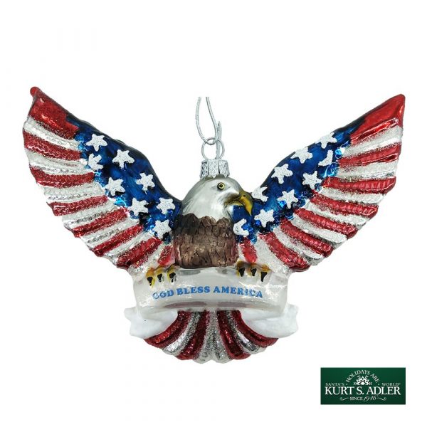 Aquila Americana con Scritta "God Bless America" in Vetro Kurt Adler - H 10 cm