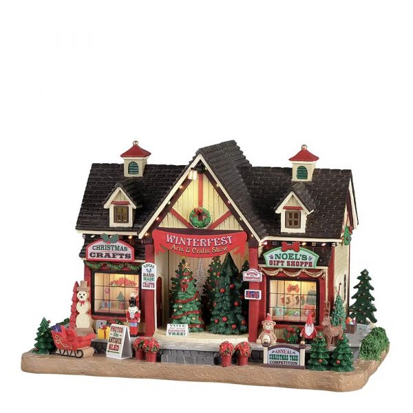 Negozietto di Artigianato Natalizio e Alberi Winterfest Arts and Crafts Show H 17 cm Edificio Illuminato Lemax - 25865
