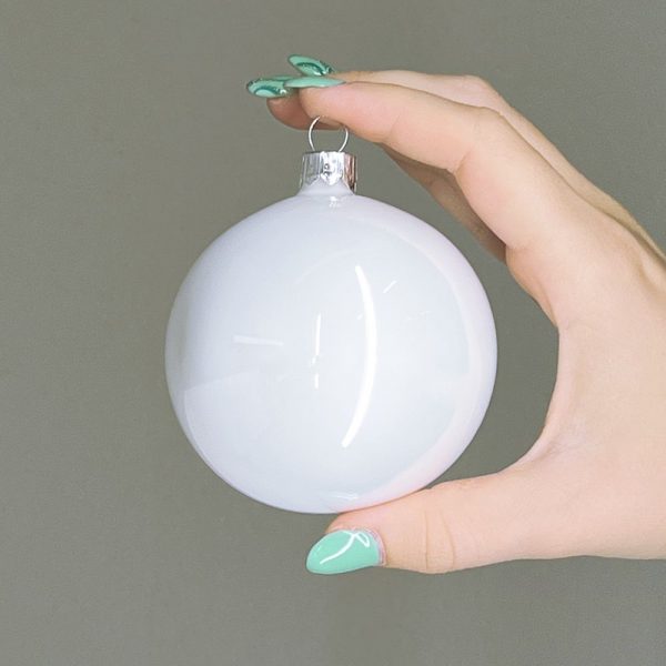 Box 6 Sfere in Vetro ø 80 mm Artigianali Europee - Bianco Inverno Lucido - immagine 2
