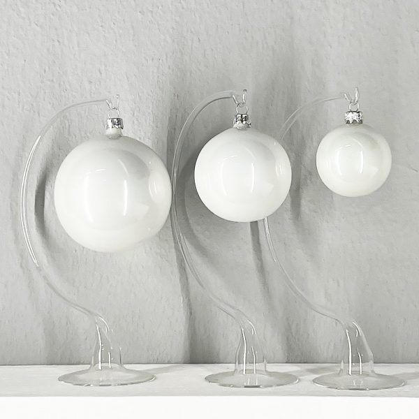 Box 6 Sfere in Vetro ø 80 mm Artigianali Europee - Bianco Inverno Lucido - immagine 3