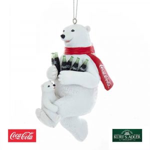 Orso Polare con Cucciolo e Bottigliette Coca-Cola® in Resina Kurt Adler - H 12 cm